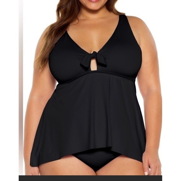 BECCA ETC Color Code Black Plus Size Tankini Top‎ 2X (20-22) - Picture 1 of 3